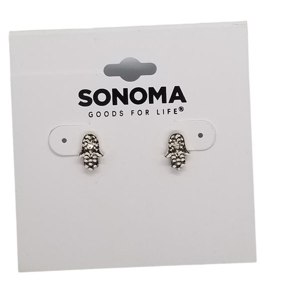 SONOMA NWT SILVERTONED & CRYSTAL HAMSA EARRINGS - Picture 1 of 5